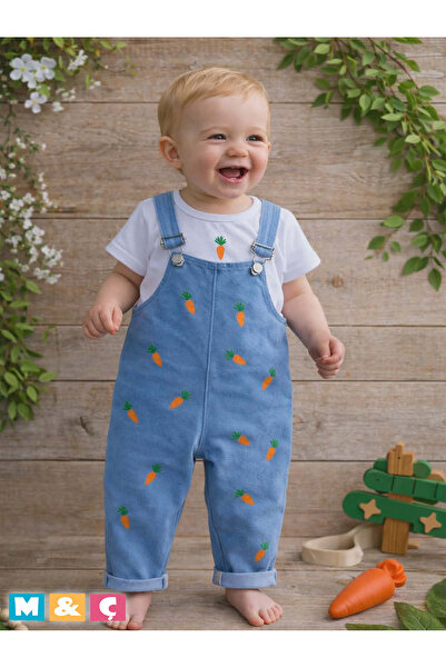 MÇ FAMİLY STORe Baby Denim Salopet Jumpsuit Set Short Sleeve T-Shirt Long Pan...