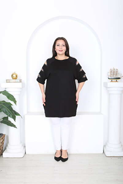 XL Modam Women's Black Lycra Viscose Plus Size Tunic