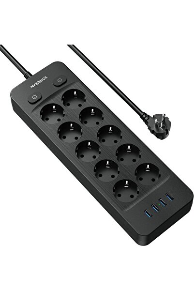 NVEFA Prelungitor NVEESHOX cu 4 prize USB, prelungitor cu 10 prize și întreru...