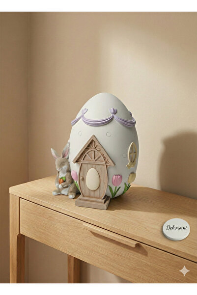 Dekoromi Dekoratif Tavşanlı Paskalya Yumurtası Evi (30cm Boy) Hediyelik ve De...