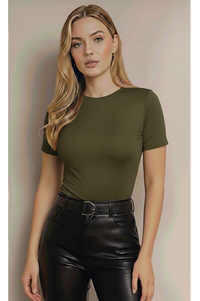 bykombincim Bisiklet Yaka Kısa Kol body %100 VİSKON Kendi Tarzını yarat HAKİ