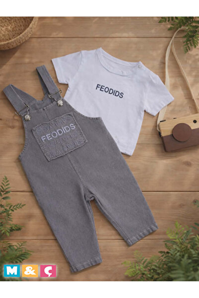 MÇ FAMİLY STORe Baby Denim Salopet Jumpsuit Set Short Sleeve T-Shirt Long Pan...
