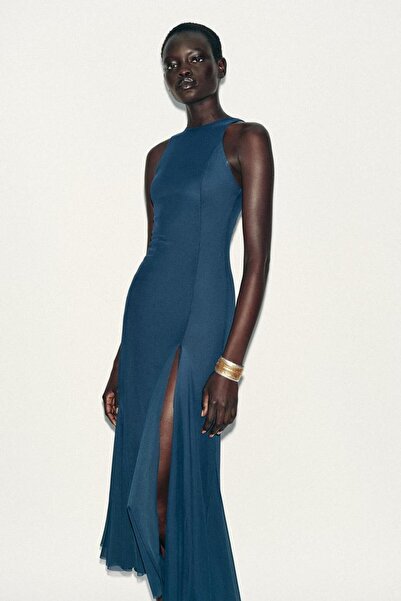 Butik Allbucks Zr Long Tulle Lining Long Dress with Golded Detail Abzra3740