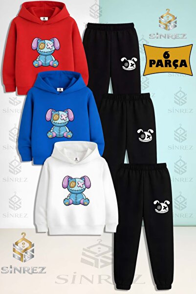 SİNREZ Set de trening cu glugă pentru copii, 3 piese, unisex, cu imprimeu urs...