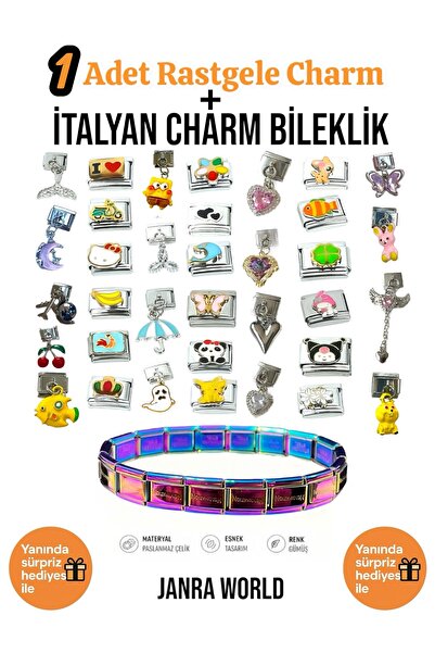 JANRA WORLD 1 Piece Random Charm + Italian Charm Bracelet Set |   With Surpri...