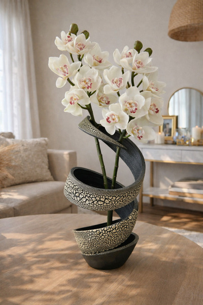 ELZI ATÖLYE 8 Çiçekli Islak Dokulu Beyaz simbidium Yapay Orkide Dalı – 77 cm ...