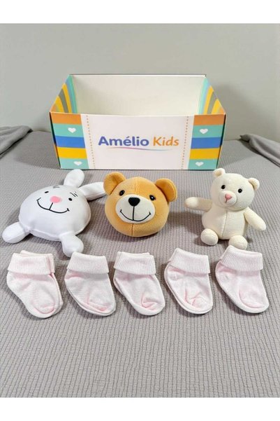 Amélio Kids Organic Cotton Unisex 5-Piece Boxed Premium Newborn Baby & Children's Socks