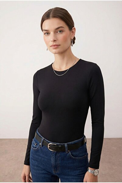 Purpleclo Crew Neck Basic Ultra Soft Long Sleeve Bodysuit (100% Cotton)