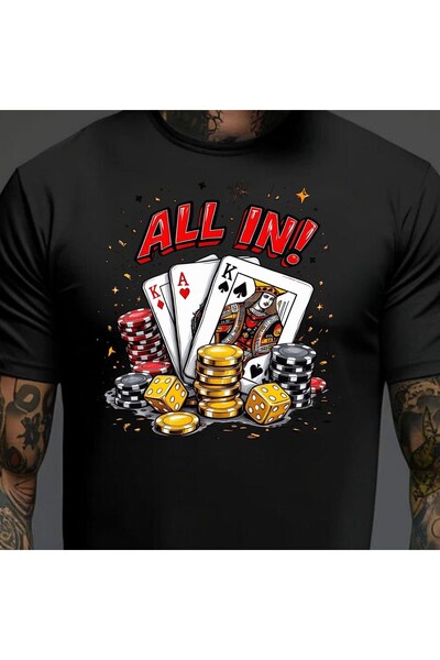 Texclusive Poker Tshirt Gamble Poker Casino T-Shirt Black All in Printed