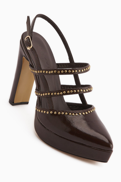 Limoya Milea Brown Staple Detailed Women's Platform Heeled Shoes