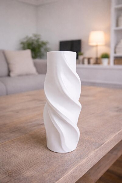 ESEN 3D GARAGE Beyaz Modern Spiral Dekoratif Vazo | 25 cm 3D Baskı Minimal Ta...