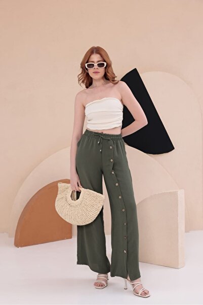 bb butik basic Coconat Buttoned Draped Trousers Hkn34