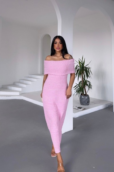 Auroveen Fit Boucle Madonna Collar Maxi Length Knitwear Dress Av3604