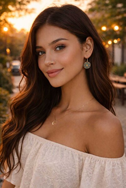 cleopatra takı aksesuar Anatolian Flower Motif Orange Blue Stone Detailed Eth...