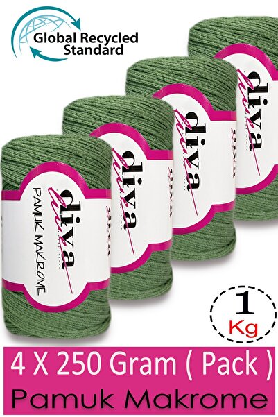 Diva İplik 1 Kg - Pachet de 4 bucăți - 3 mm - Ață pentru genți din macrame Ko...