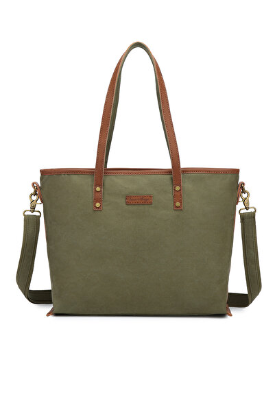 Hüvendo Smart Bags Khaki Women's Shoulder Bag Large Size Canvas Fabric with G...