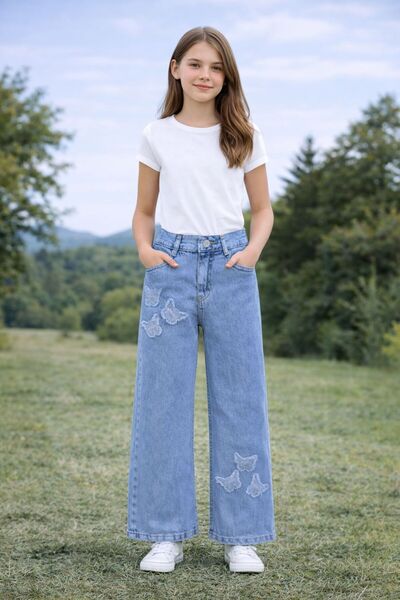 Bilge Trend Дънки от памук за момичета с бродерия с пеперуди