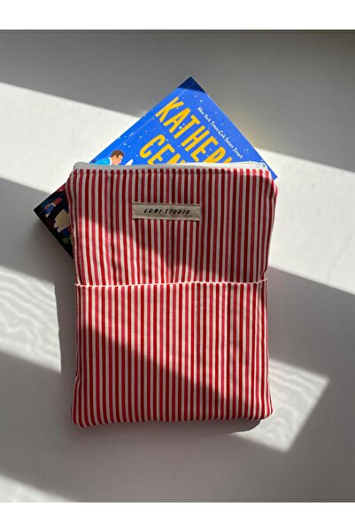 lumi Studio Kırmızı-Pembe Çizgili Kitap Kılıfı, Organizer, Ajanda, Defter Kılıfı