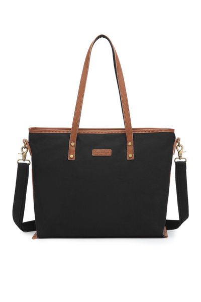 Hüvendo Smart Bags Black Women's Shoulder Bag Large Size Canvas Fabric with G...