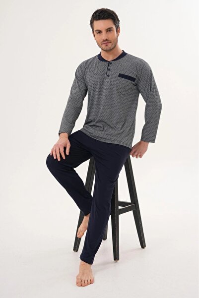 markalinda Large Size Jacquard Long Sleeve Buttoned Collar Men's Pajama Set 1...