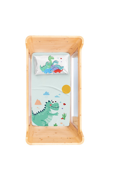 itsybitsy Dinotopia Cotton Satin Multi-Colored Baby Sheet Set 80X140Cm