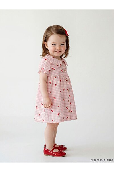 LC Waikiki LCW baby Bebe Yaka Kiraz Desenli Kız Bebek Elbise