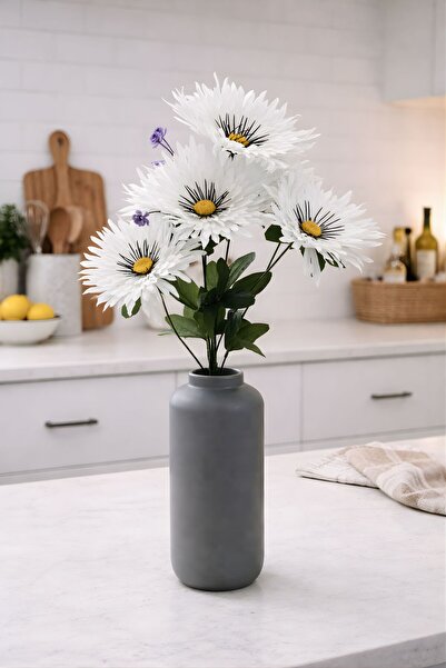 BUSERİSE 7 Çiçekli Büyük Beyaz Papatya – Dekoratif Yapay Çiçek, Ev Salon Saks...