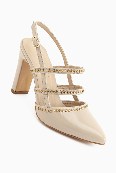 Limoya Mandy Beige Staple Detailed Women's Heeled Shoes