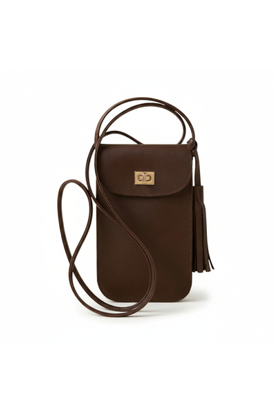 Pai Suni Deri Telefon Çantası – Gold Kilitli, Uzun Askılı Kadın Omuz & Çapraz...