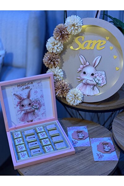 Gökçem hediyelik ÜÇLÜ SET. Ledli kapı süsü +20 magnet + 48li çikolata yenidoğ...
