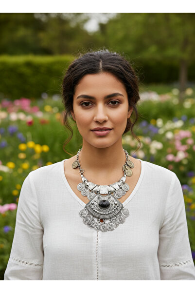 Moda Accessories Antique Silver Color Ottoman Model Statement Bohemian Ethnic...