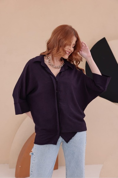 bb butik basic Elbow Sleeve Draped Loose Shirt Hkn34