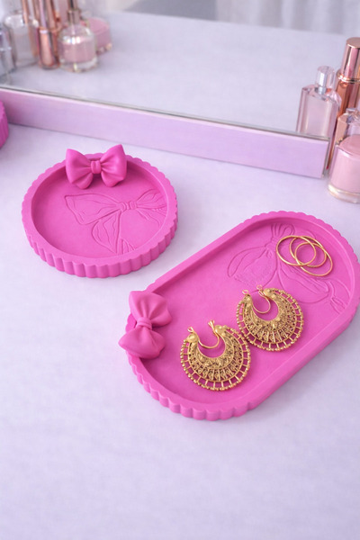 Vescarri 2-Piece Ribbon Jewelry Organizer – Decorative Tray