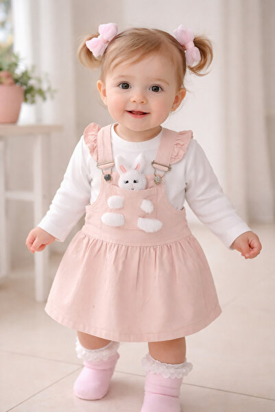 ORYEDA EXCLUSIVE Oryeda 307-02-26 Baby Girl Rabbit Detailed Salopet Dress & L...