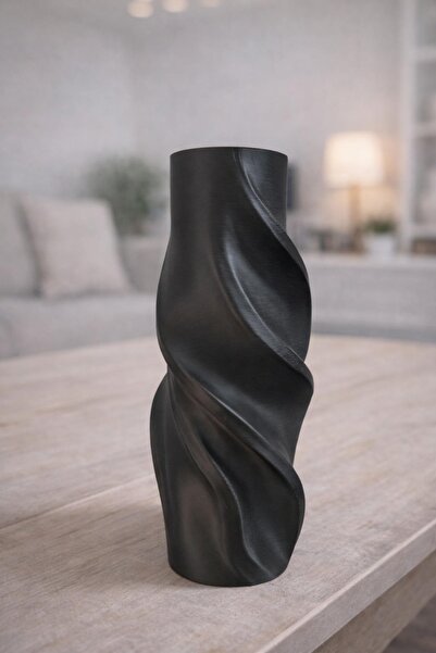 ESEN 3D GARAGE Modern Spiral Siyah Vazo | 25 cm Dekoratif 3D Baskı Şık Ev Ofi...
