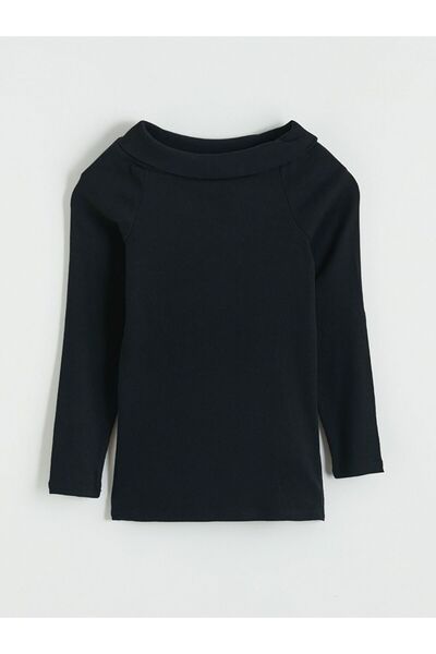 LC Waikiki Tricou cu mânecă lungă pentru fete LCW Kids, cu guler tip barcă