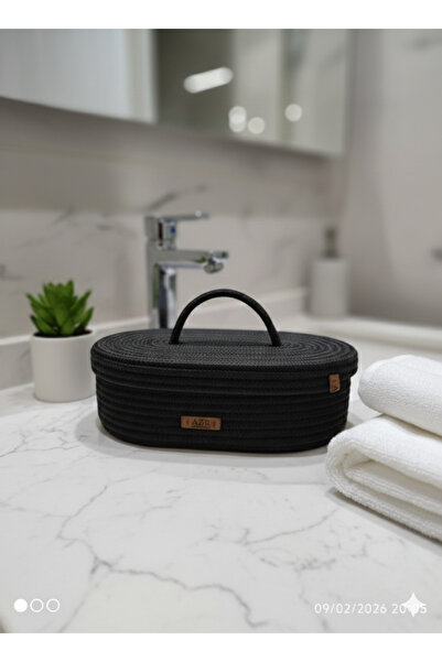 AZR HOME DESİGN Natural Jute Rope Oval Lid Basket Multi-Purpose Organizer 30X18