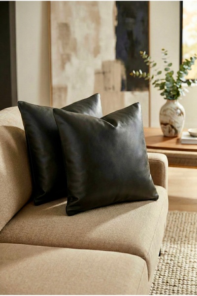 Crazystyle Salon, Çalışma Odası, Premium Siyah Deri Kırlent Kılıfı, Yastık Kı...