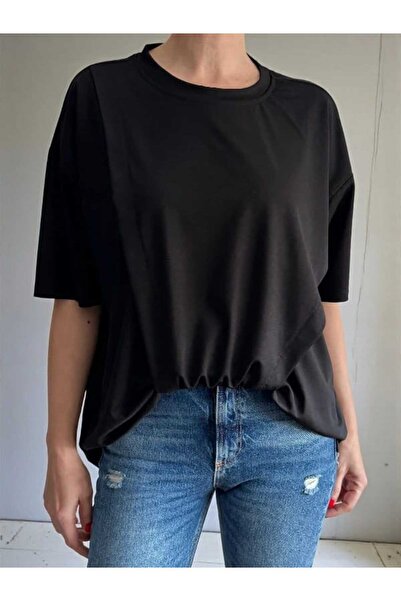 BEBE PLUS Asimetrik Akış Basic Siyah Bluz