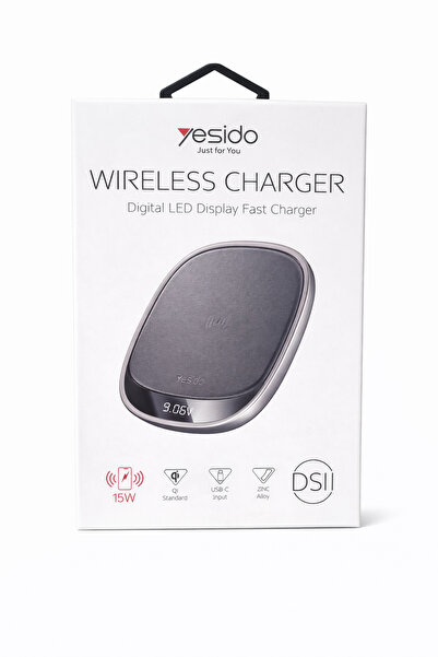 Yesido Încărcător Wireless Fast Charge 15W, Display LED Digital, Qi, USB-C, S...