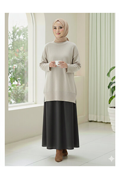 bellura Ribbed Round Neck Knitwear Tunic with Ribbed Hem and Sleeve Cuffs