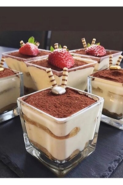 Karçiçeği Home Glass 6-Piece Square Magnolia Ice Cream Bowl Set