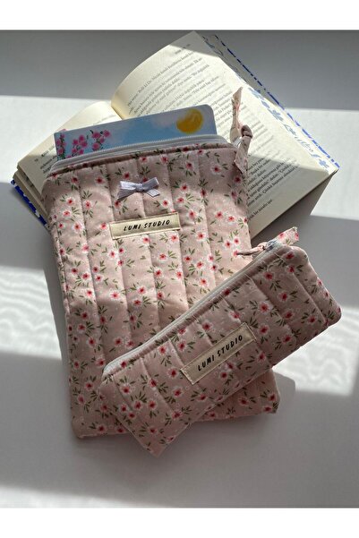 lumi Studio Pembe Çiçekli Kitap Kılıfı, Organizer, Ajanda, Defter Kılıfı- Kal...