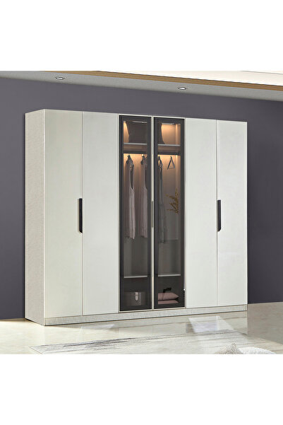 Home Box خزانة ملابس غرانديورا بستة أبواب مع زجاج شفاف