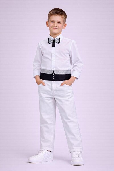 ümitteks iş ve okul kıyafetleri 23 April Men's Combined Shirt Pants Belt Bow Tie