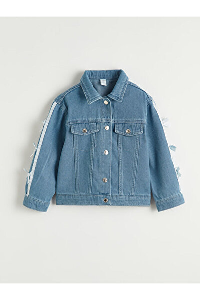 LC Waikiki Rmz Gi̇yi̇m Farkiyla Girls' Jean Jacket with Bow Detail