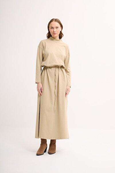 mavi limon Pamuklu Uzun Kol Elbise