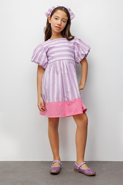 Le Mabelle Rochie de poplin pentru fete, cu dungi lila - Juno