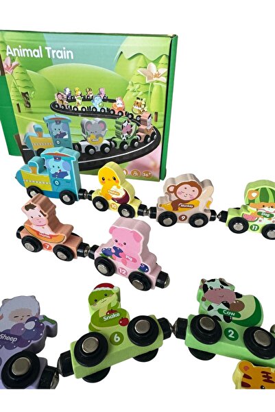 ADIRI SHOP Tren din Lemn cu Animale și Numere Magnetice 0–12