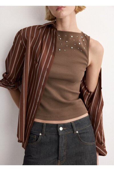 MANGO Woman Pamuklu zımba detaylı bluz